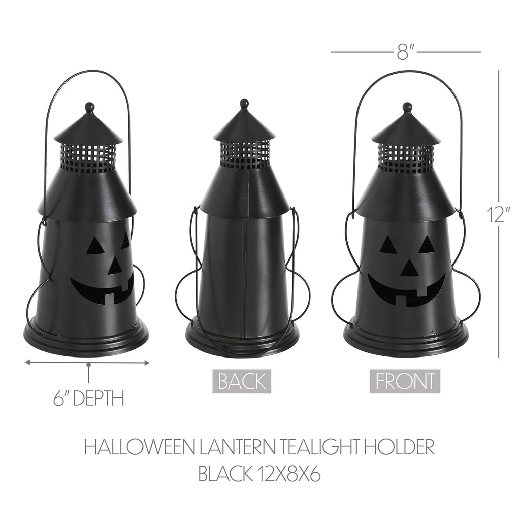 Black Metal Jack-O-Lantern Halloween Candle Holder 12"