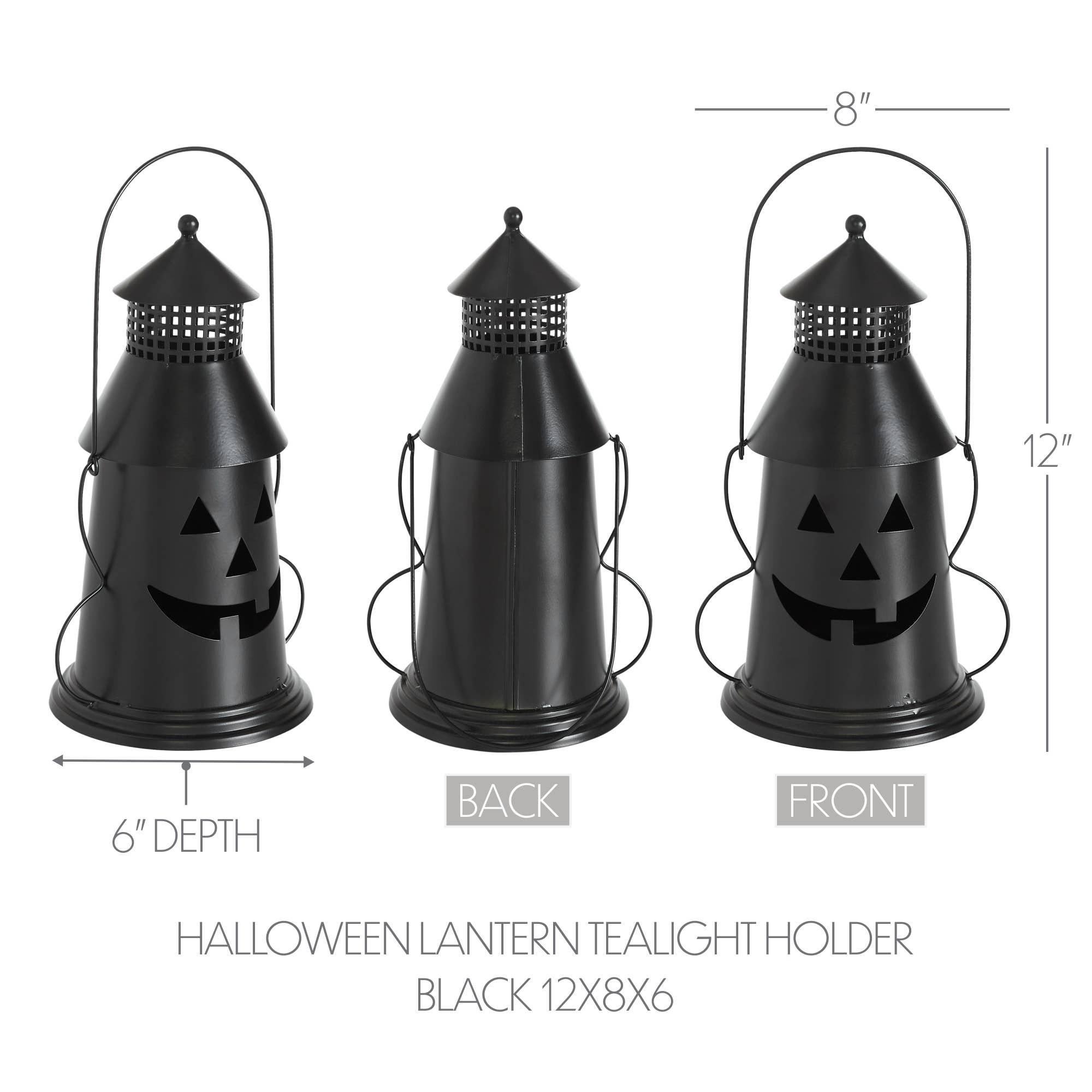 Black Metal Jack-O-Lantern Halloween Candle Holder 12"