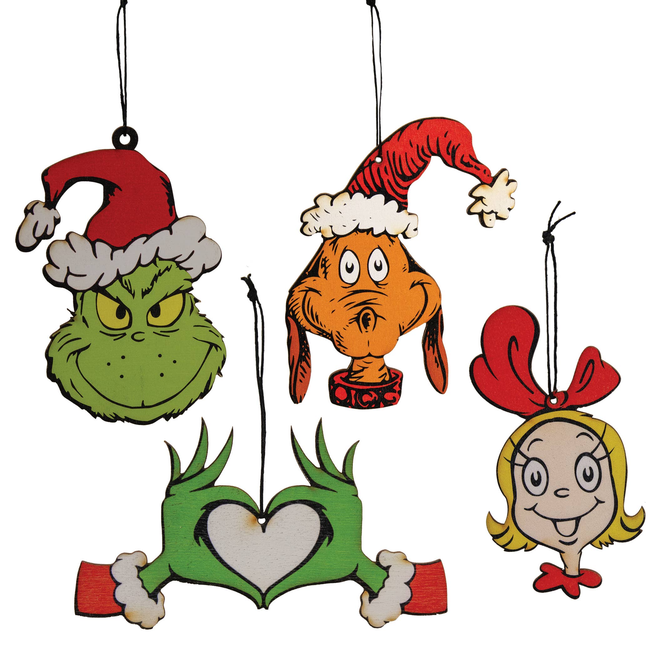 Grinch Wooden Cutout Ornament - 4 Assorted