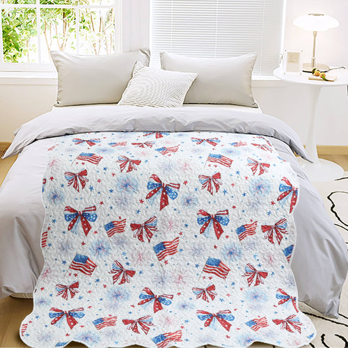 "Patriotic Bows"  Quilted Throw Blanket 50"x60"