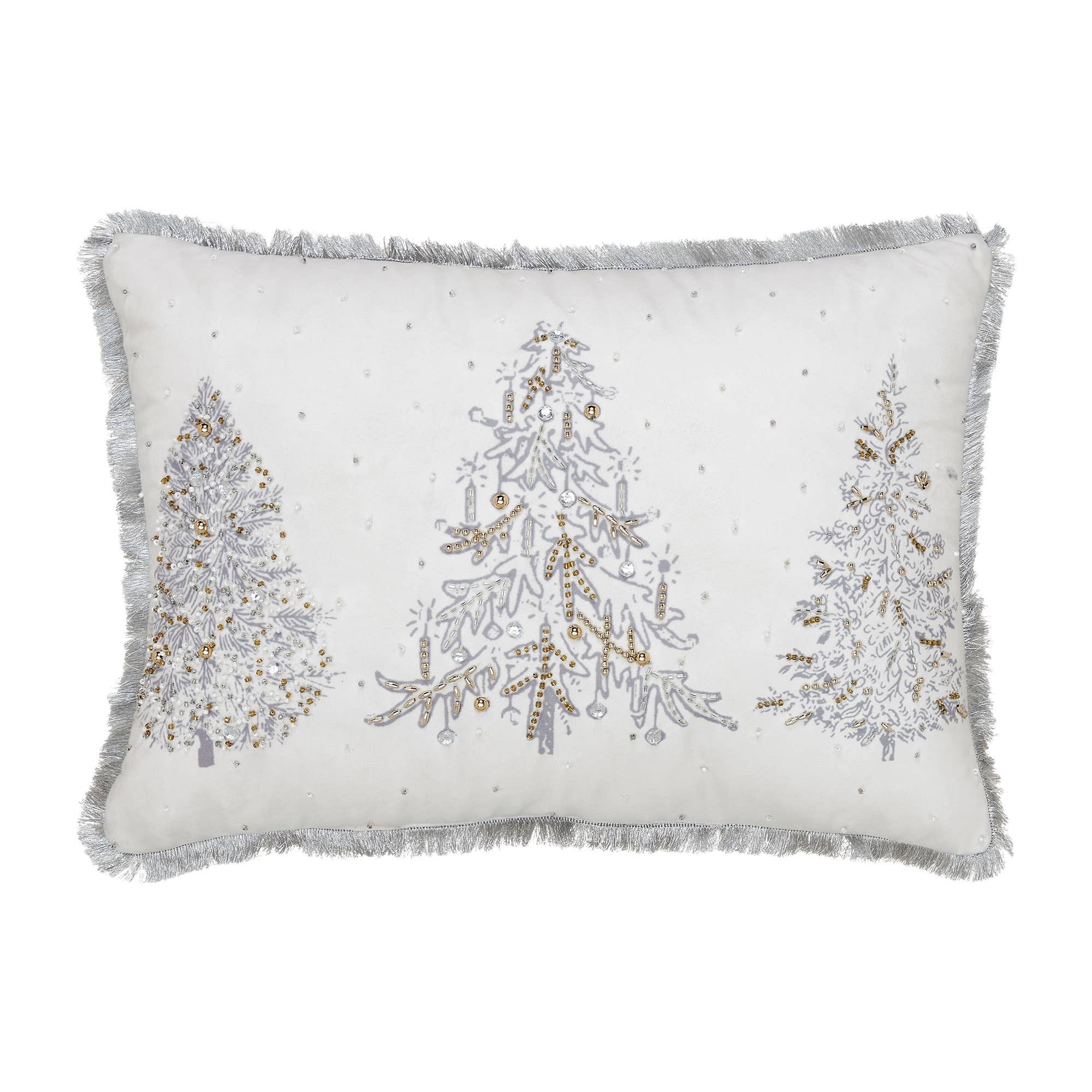 White Christmas Tree Embroidered Beaded Throw Pillow 14x20