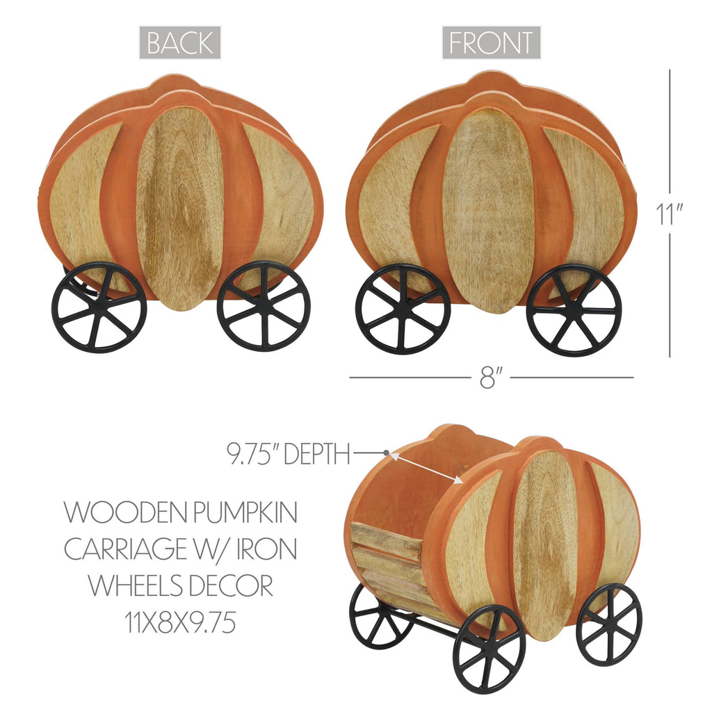 Solid Mango Wood Pumpkin Carriage Fall Display Bowl  11"