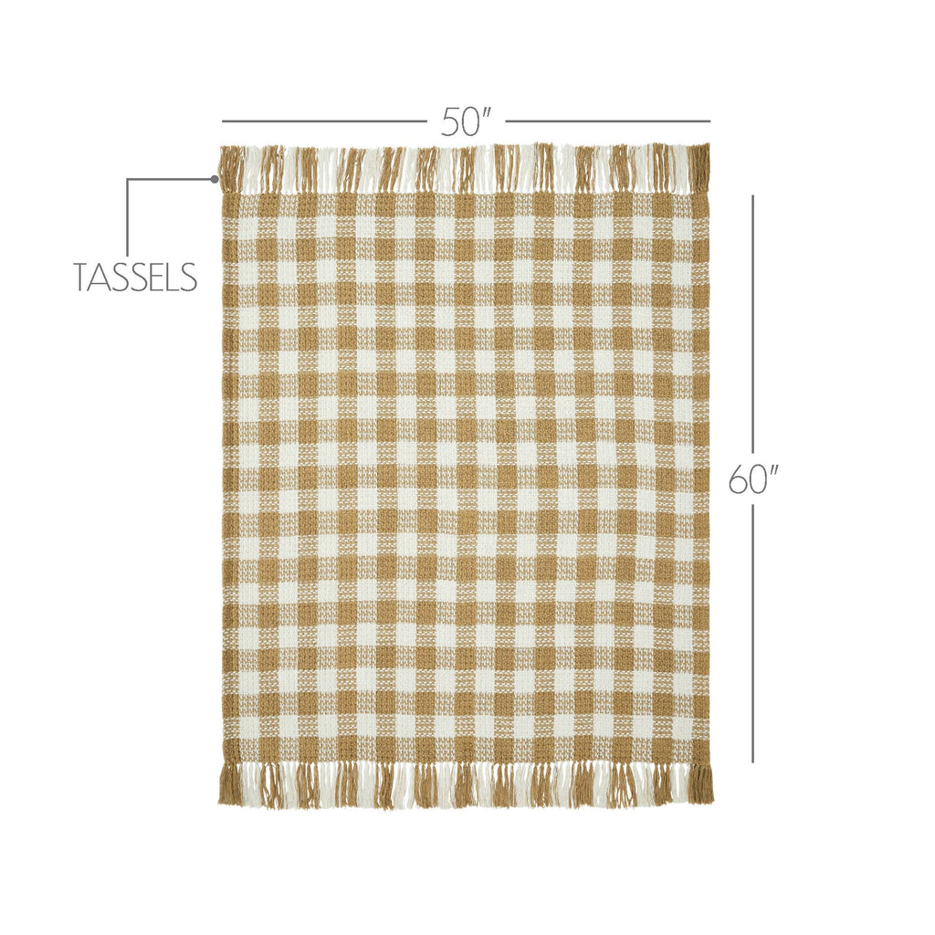 Golden Wheat Heritage Check Throw Blanket with Fringe 50x60