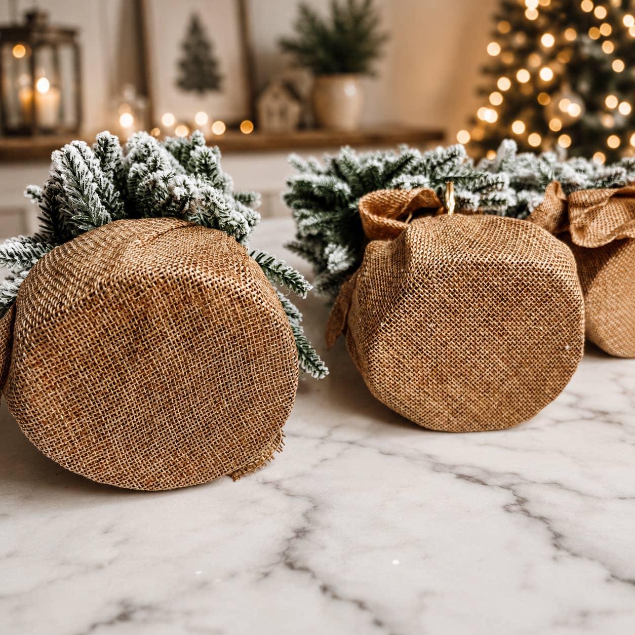 Christmas Trees with Snow, Holiday Mantle & Shelf Home Decor