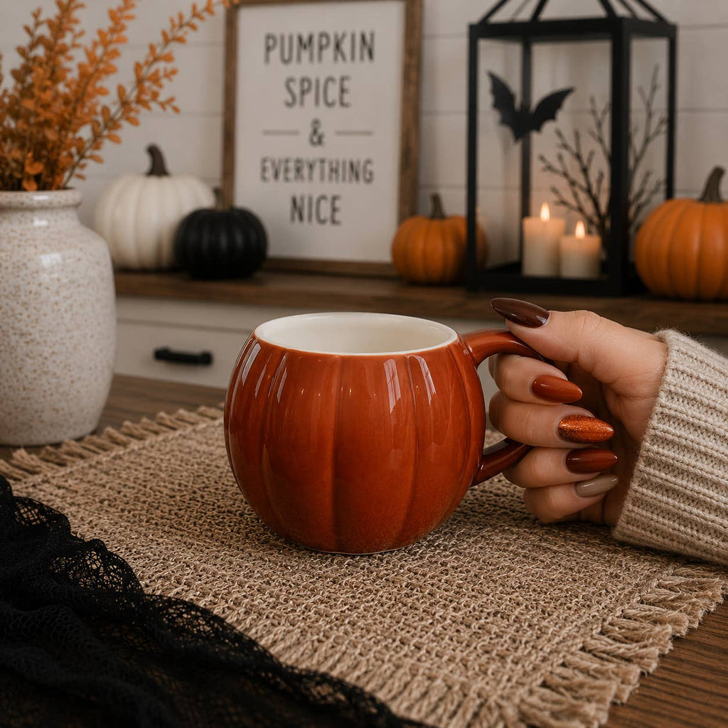 Orange Pumpkin Coffee Mug - Neutral Fall Decor & Gifts 17oz