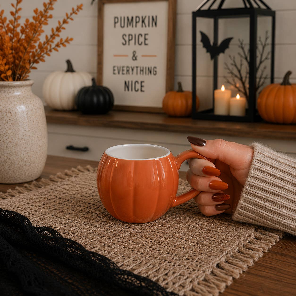 Orange Pumpkin Coffee Mug - Neutral Fall Decor & Gifts 17oz