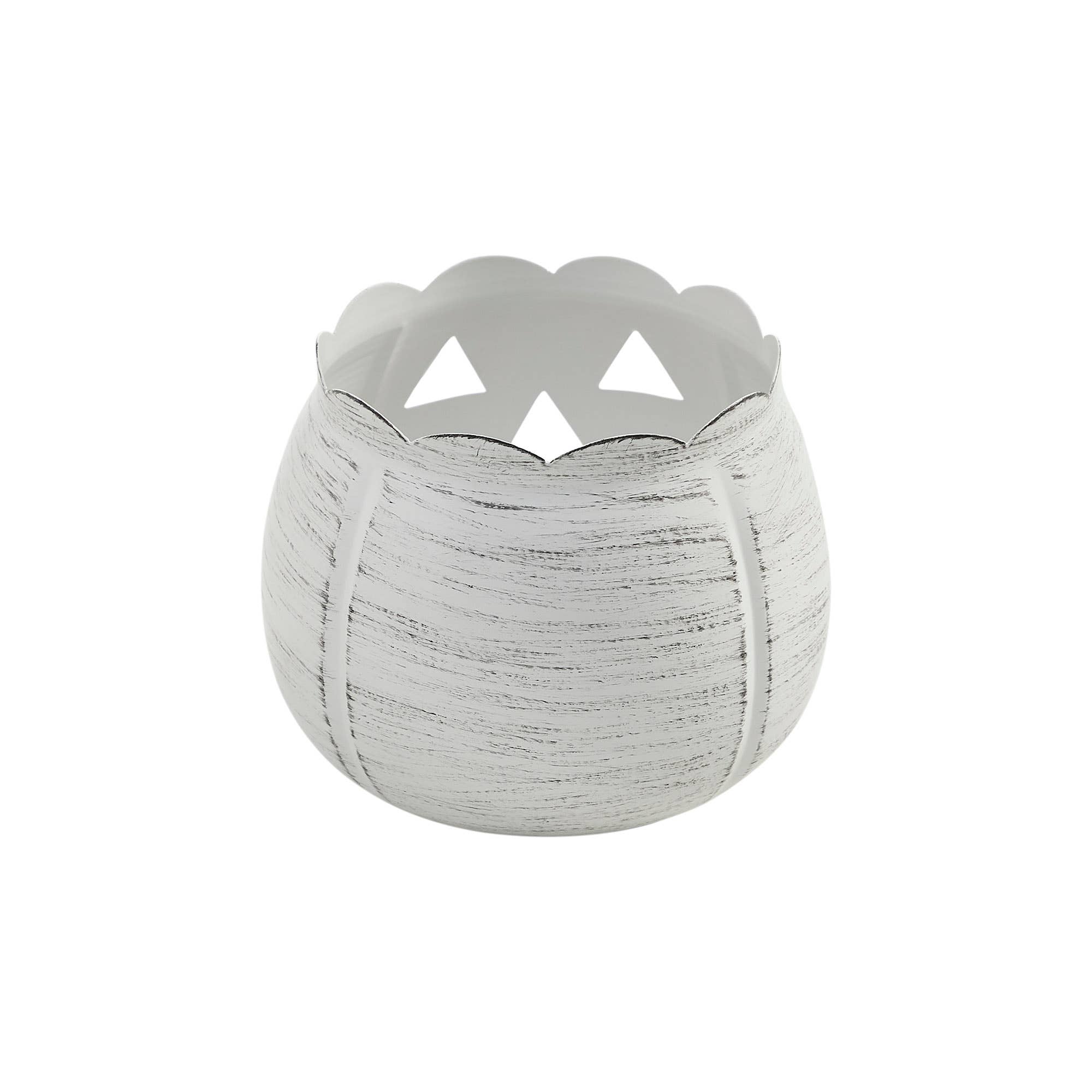 White Scalloped Jack-O'-Lantern Candle Holder Fall Decor