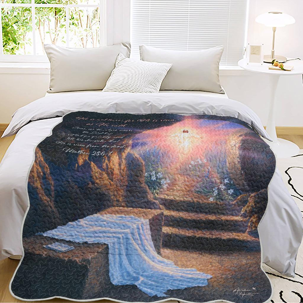 He is Risen Easter Scripture Inspirational Quilted Throw