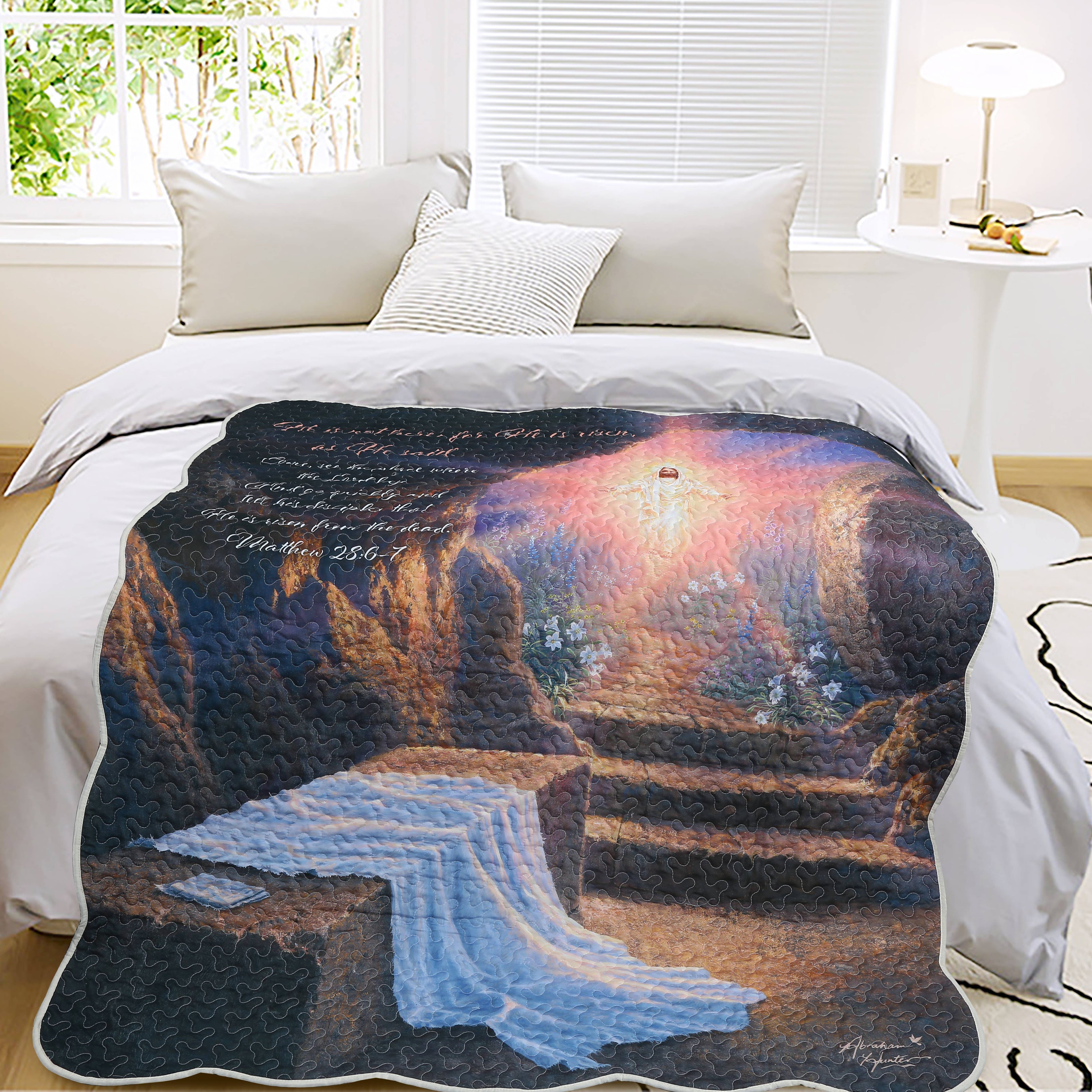 He is Risen Easter Scripture Inspirational Quilted Throw