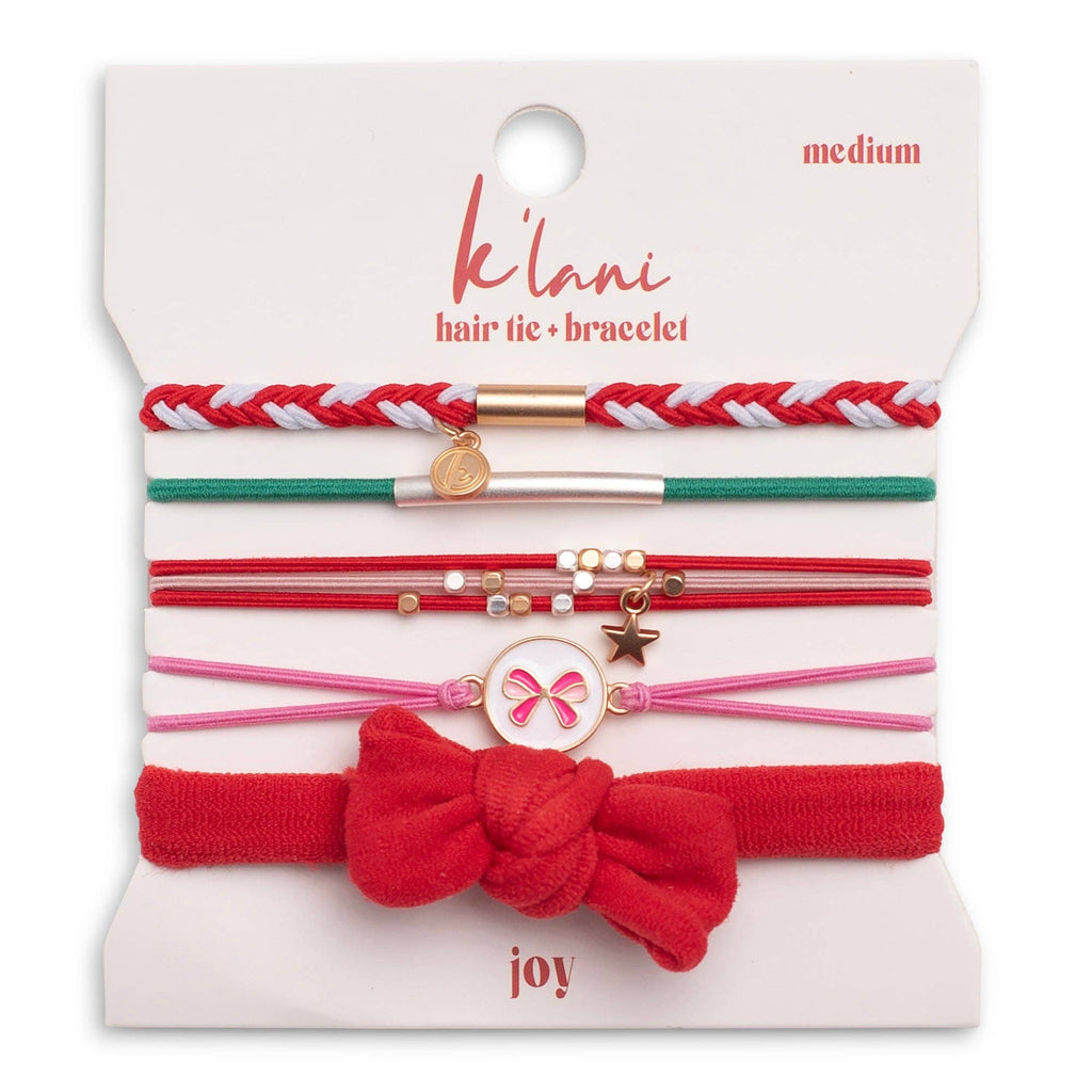 "Joy" Red & Green Holiday Hair Tie Bracelets