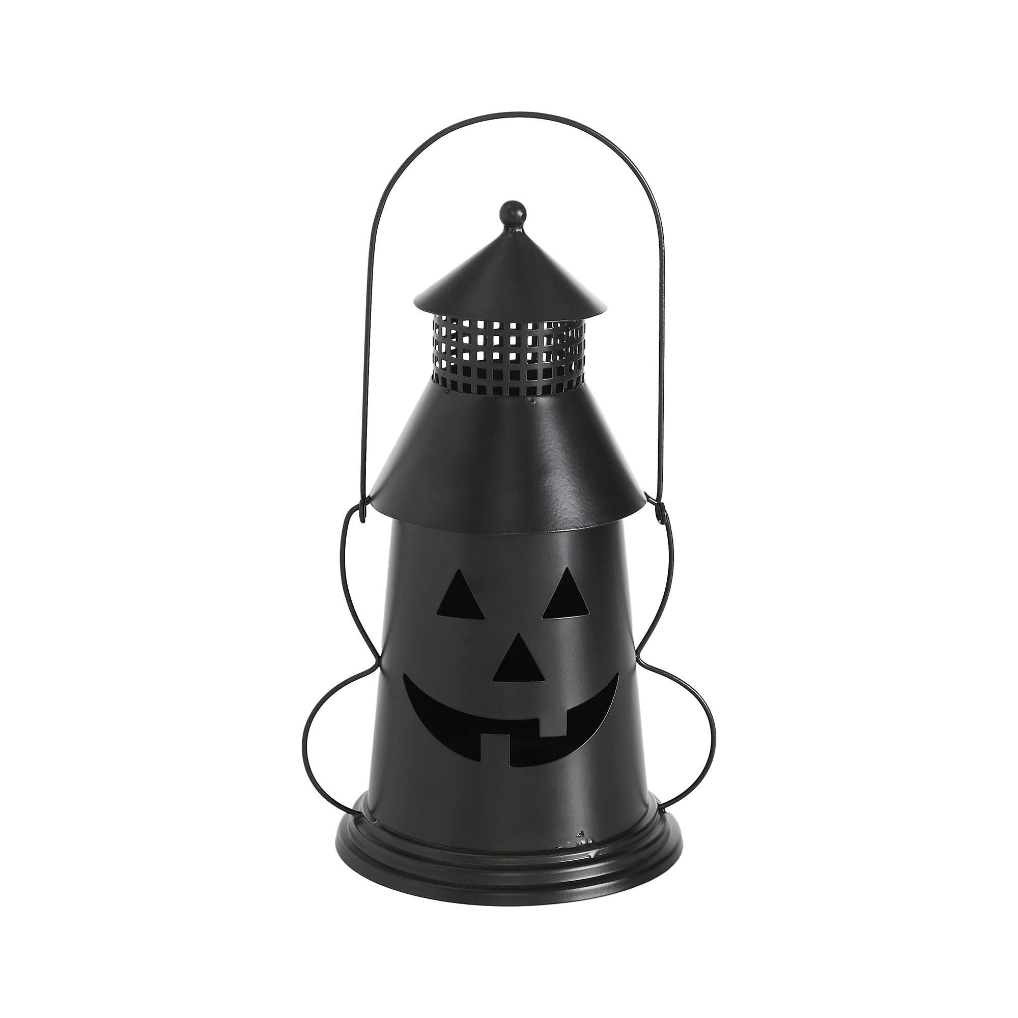 Black Metal Jack-O-Lantern Halloween Candle Holder 12"