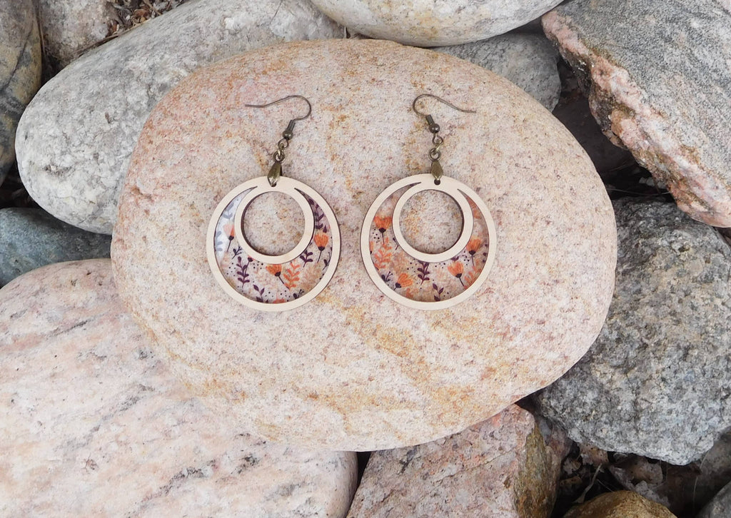 Wood and Acrylic Floral Earrings