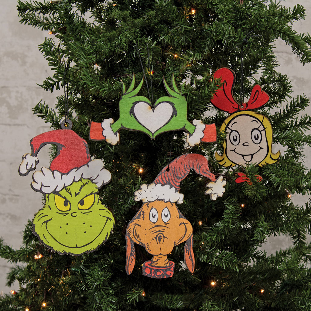 Grinch Wooden Cutout Ornament - 4 Assorted