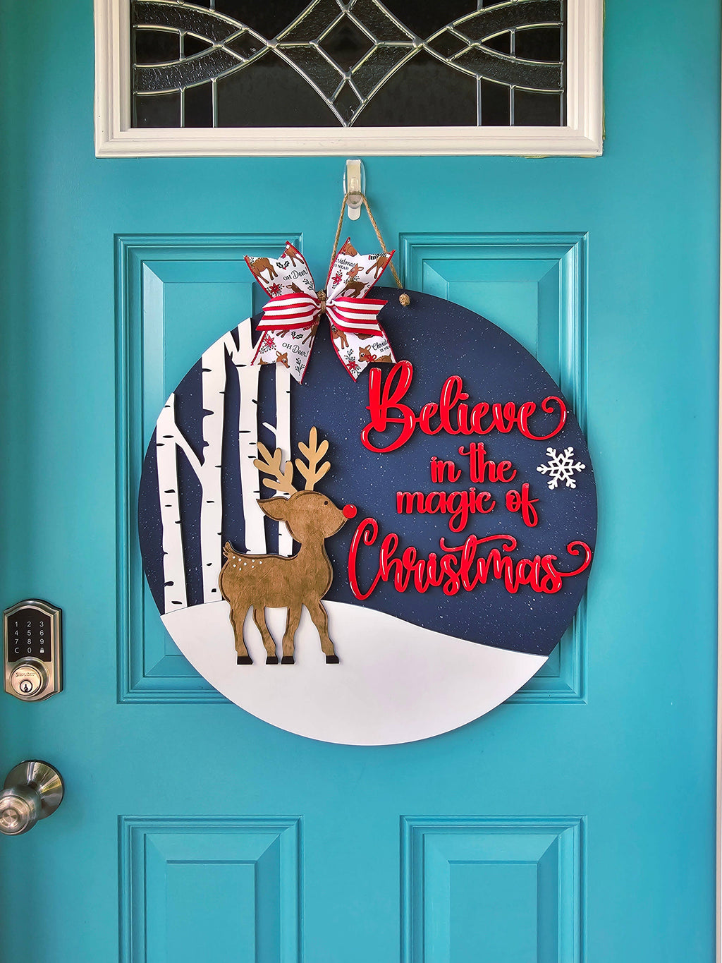 DIY Believe in the Magic of Christmas Rudolph Door Hanger
