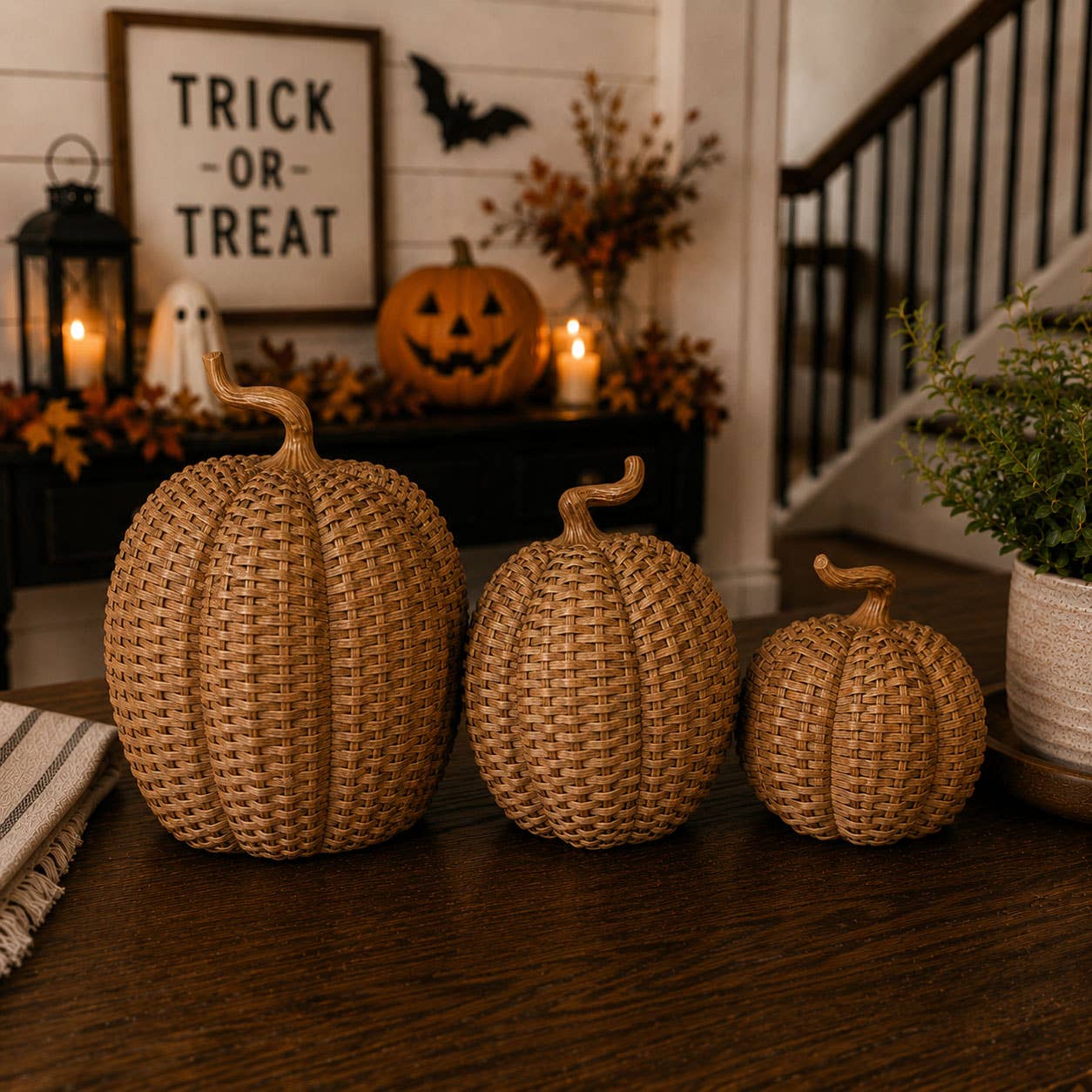 Neutral Fall Halloween Shelf Decor, Cute Pumpkin Home & Gift