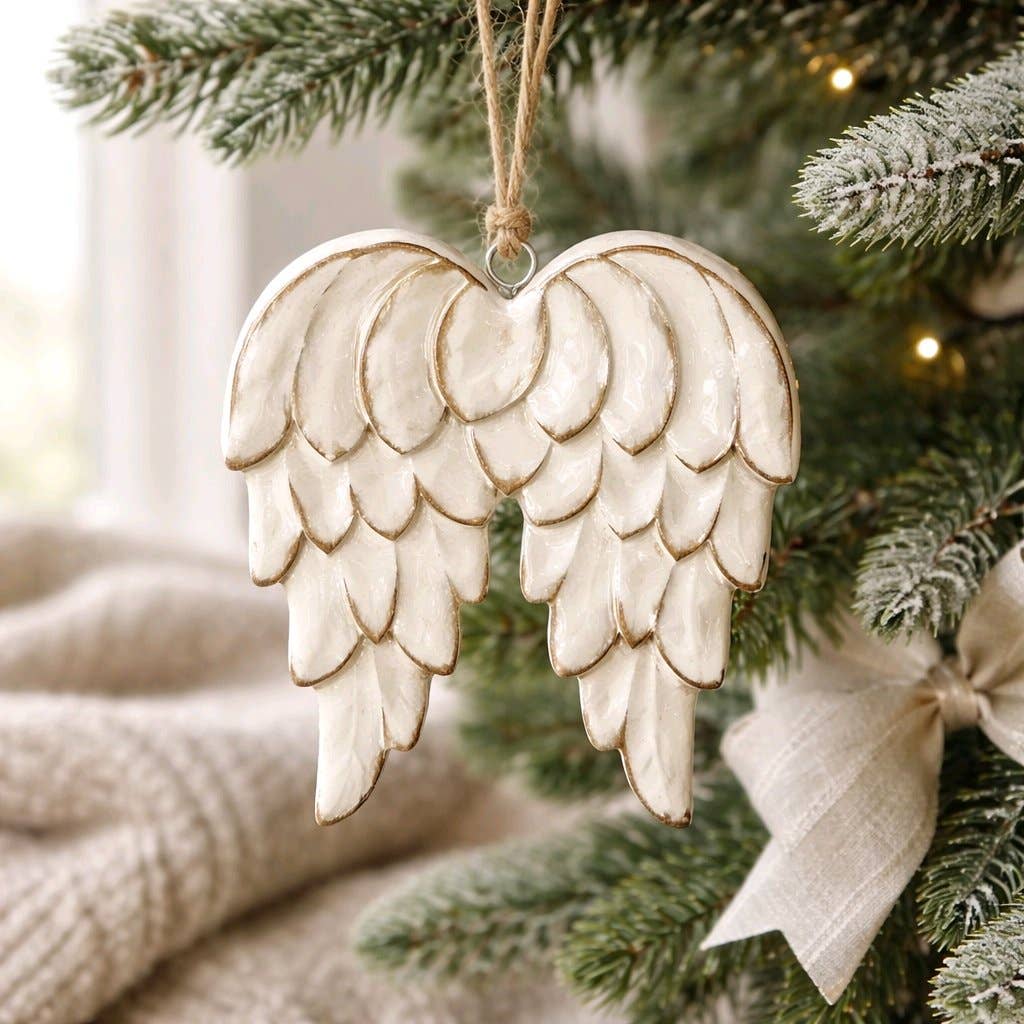 Clear Enamel Angel Wing Ornament 6x6in