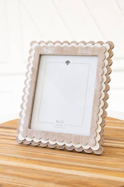 Wood scallop photo frame (8x10 pic) natural/wh - 17061