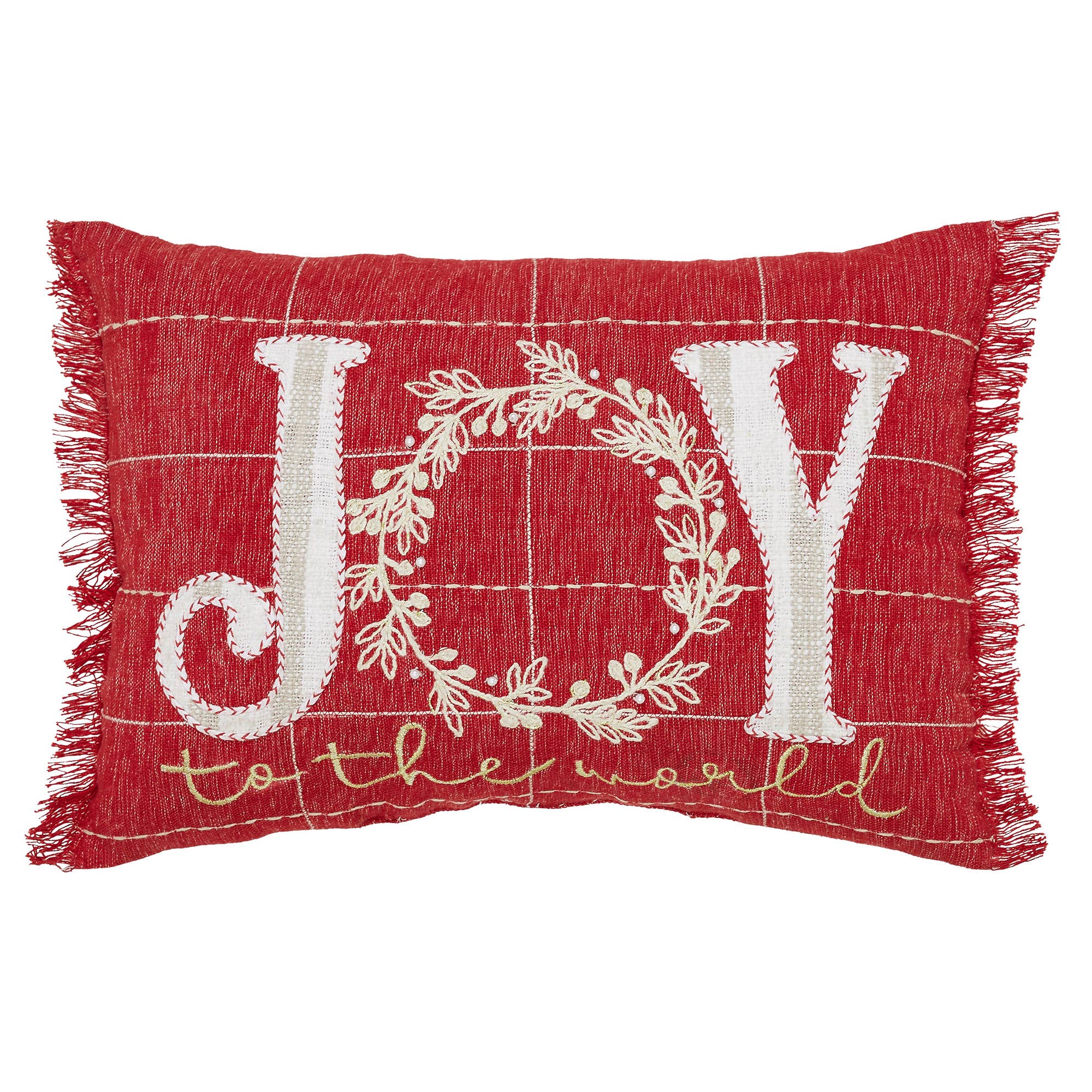 Christmas Joy to the World Fringed Throw Pillow 14x20