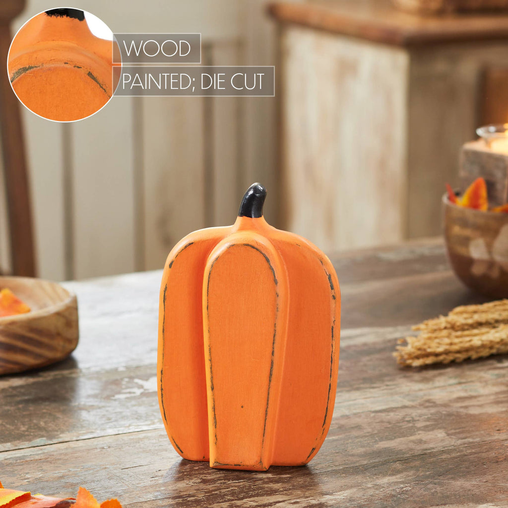 Rustic Orange Wooden Pumpkin Tabletop Figurine 8in