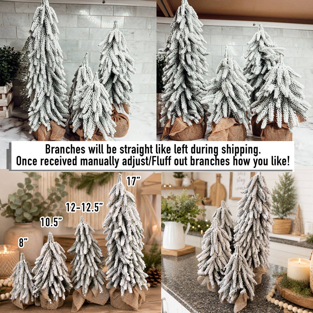 Christmas Trees with Snow, Holiday Mantle & Shelf Home Decor