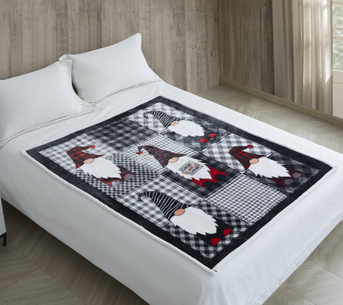 "Gnome Sweet Gnome" Flannel Sherpa Throw Blanket 50"x60"