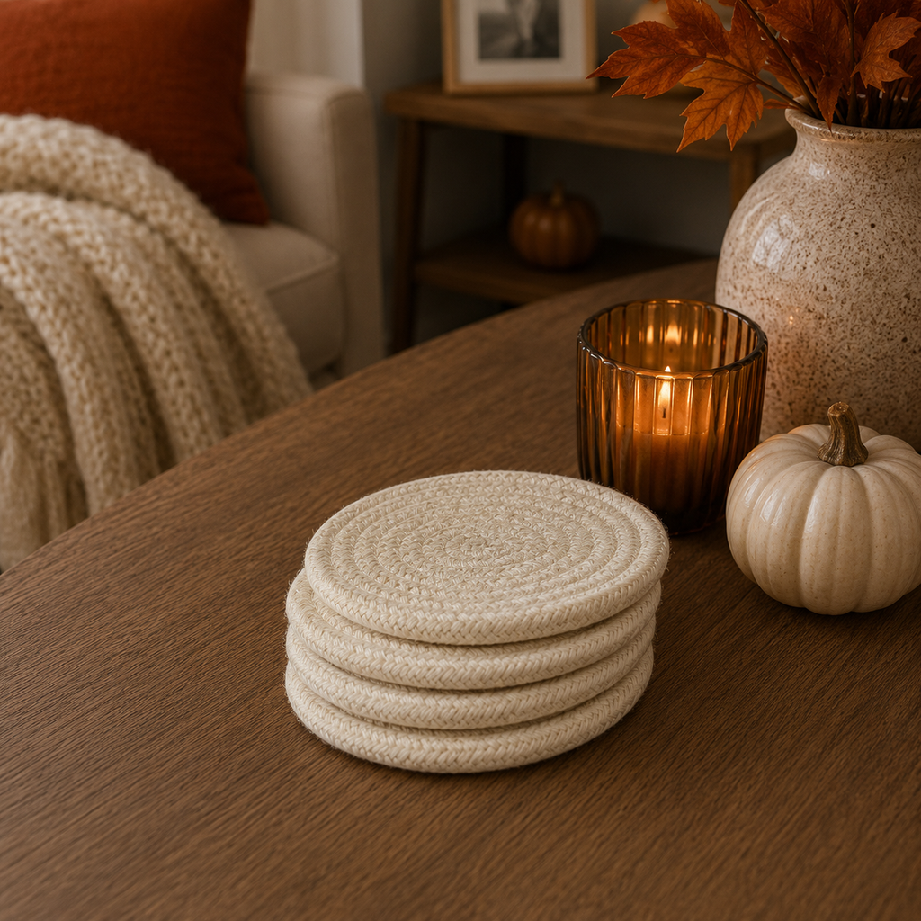 Fall Fabric Coaster Sets, Gift Ready | Autumn Tabletop Decor