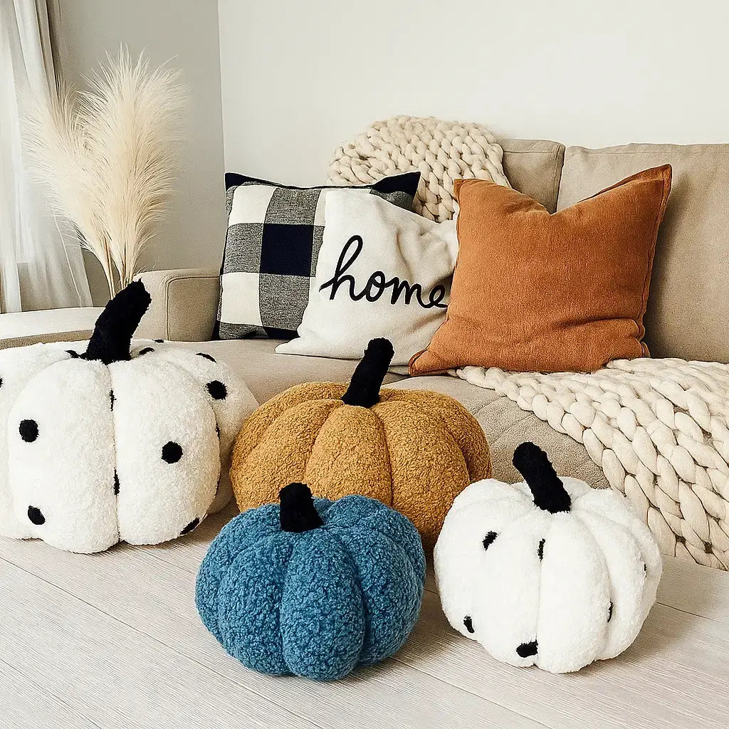 Neutral Fall + Halloween Home Decor, Cute Cotton Pumpkins BW