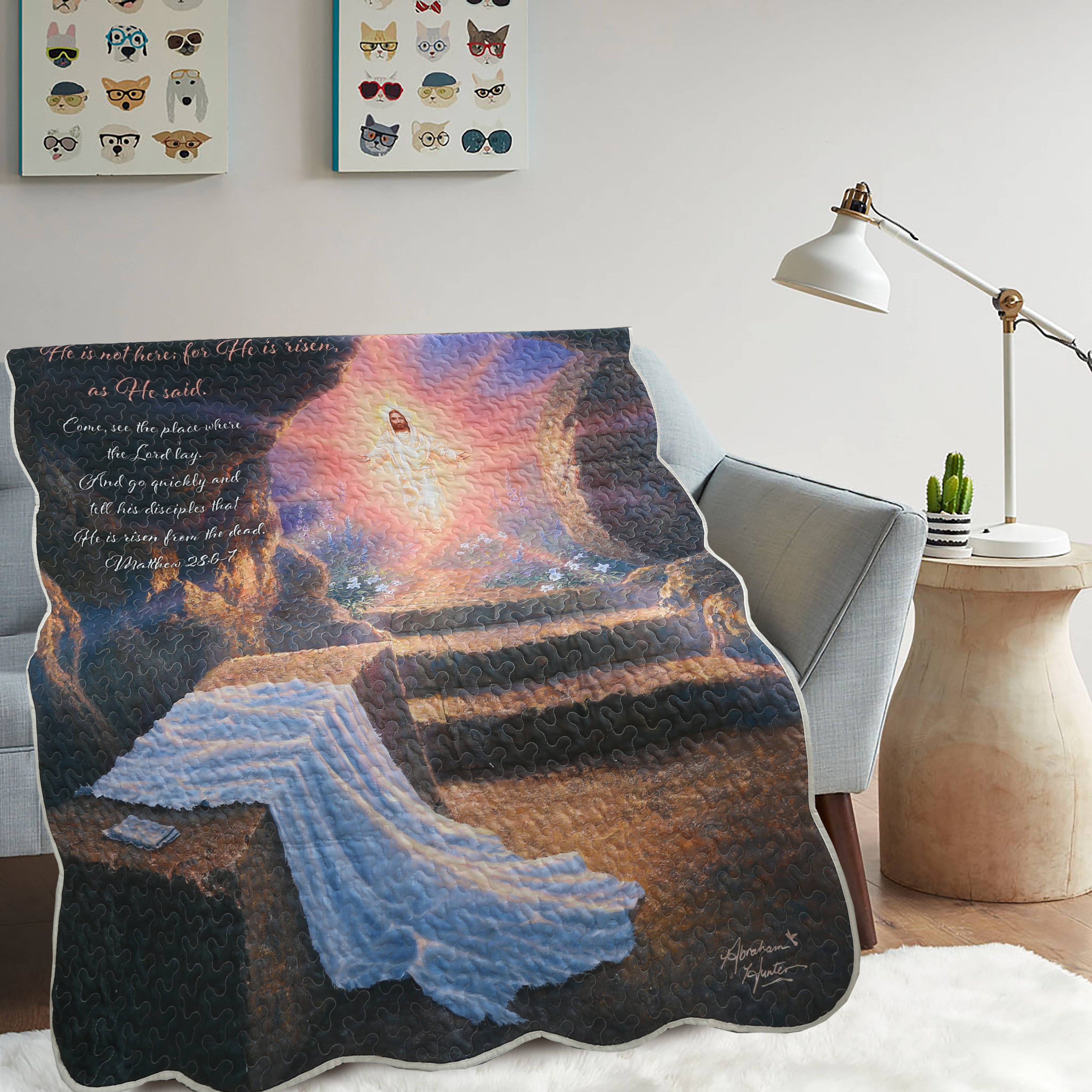 He is Risen Easter Scripture Inspirational Quilted Throw