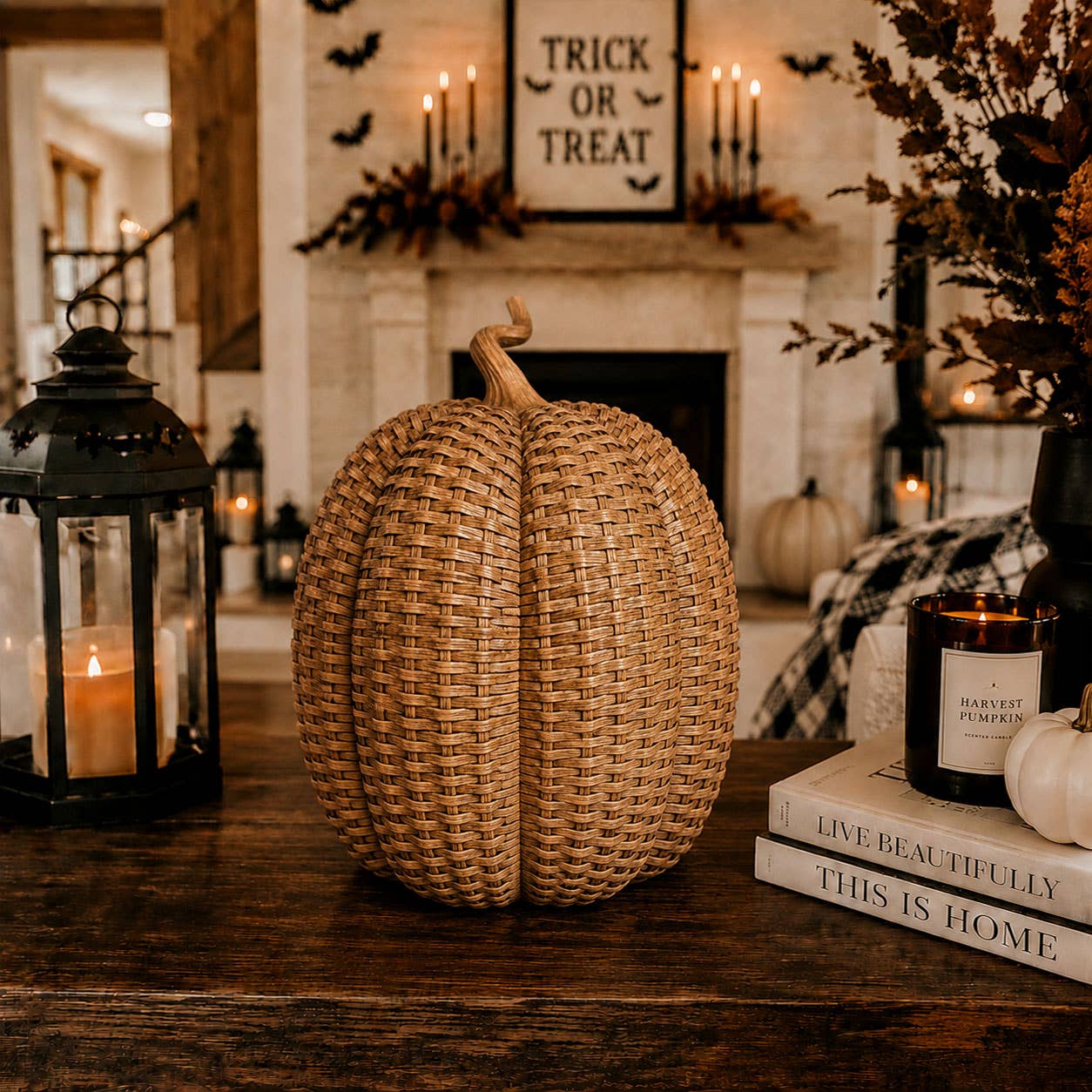 Neutral Fall Halloween Shelf Decor, Cute Pumpkin Home & Gift