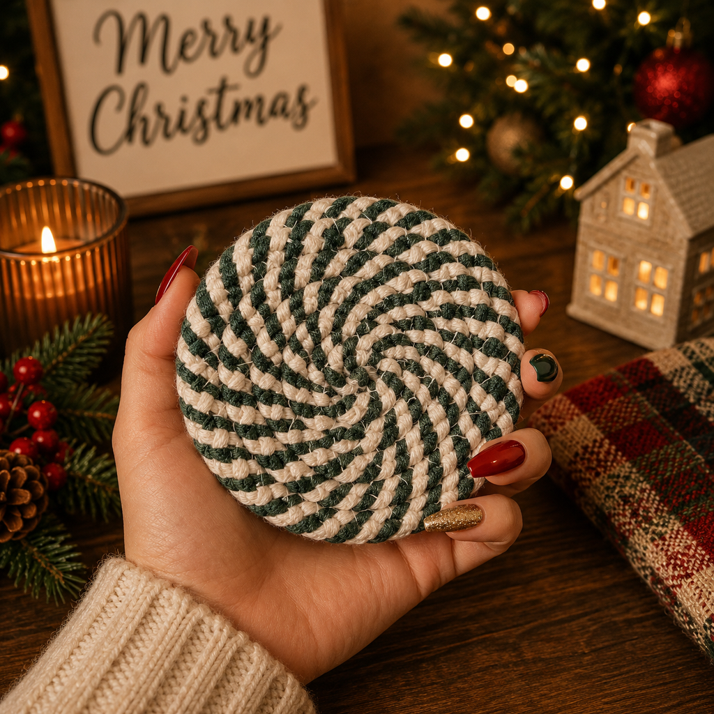 Holiday Fabric Coasters, Red White Christmas Coaster Set