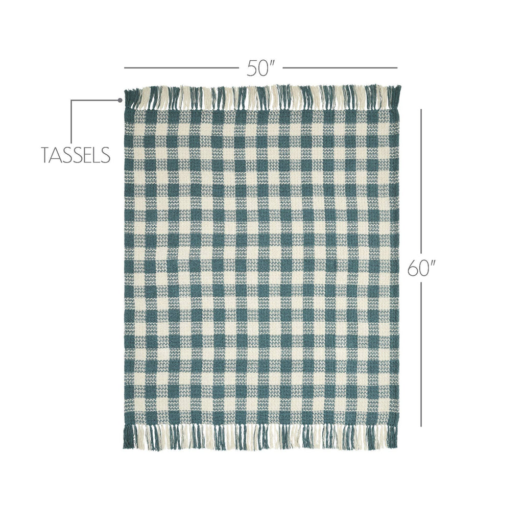 River Blue Heritage Check Throw Blanket with Fringe 50x60