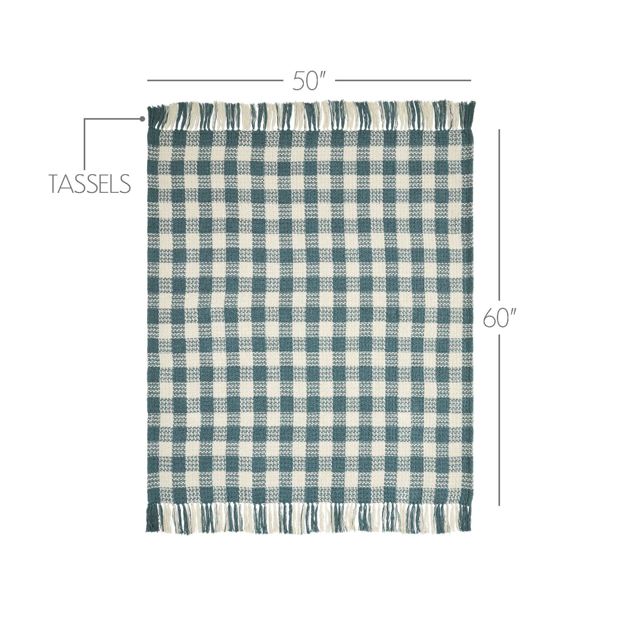 River Blue Heritage Check Throw Blanket with Fringe 50x60