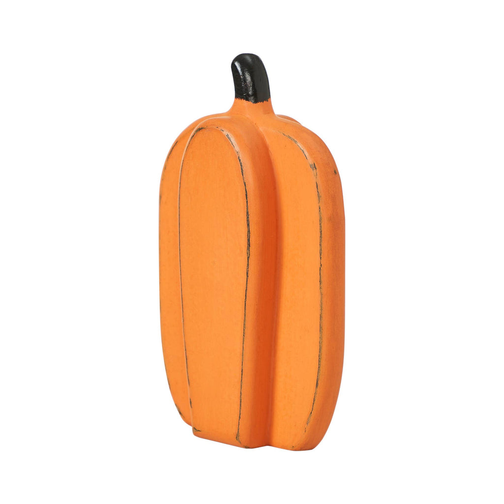 Rustic Orange Wooden Pumpkin Tabletop Figurine 8in