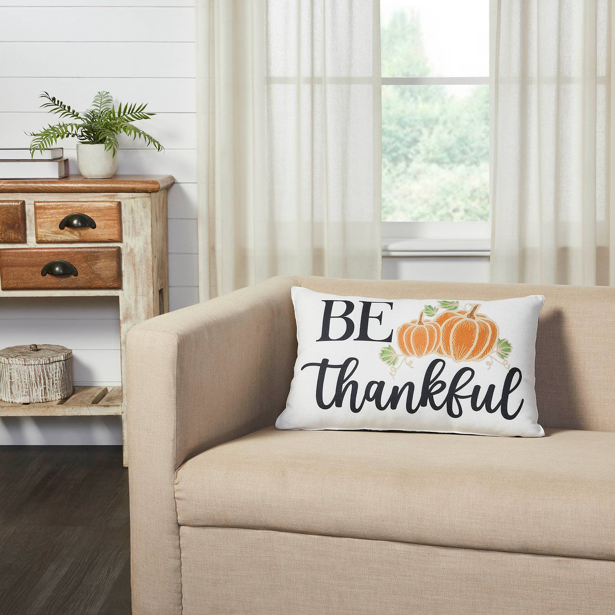 Pumpkin Throw Pillow 14x22 Annie Black Check Be Thankful