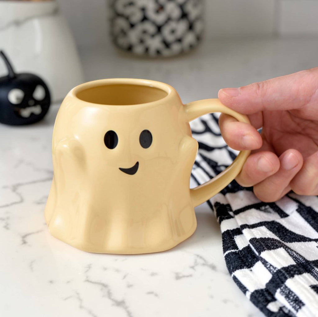 Halloween Drinkware, Ceramic Ghost Mugs, Neutral Fall Decor