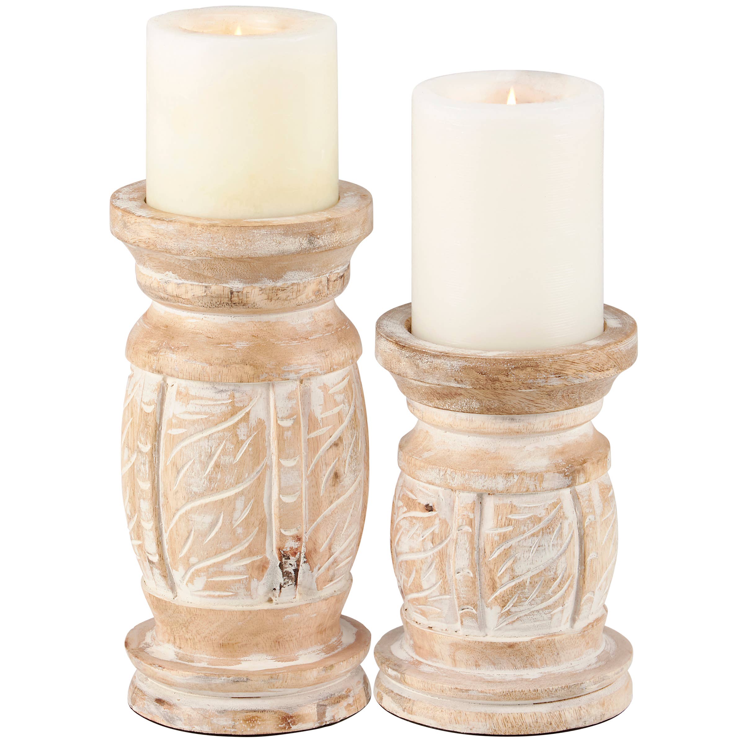 Whitewashed Candle Holder Set