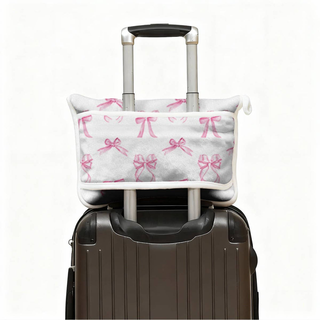 "Pink Bows" Plush Travel Blanket with Matching Case