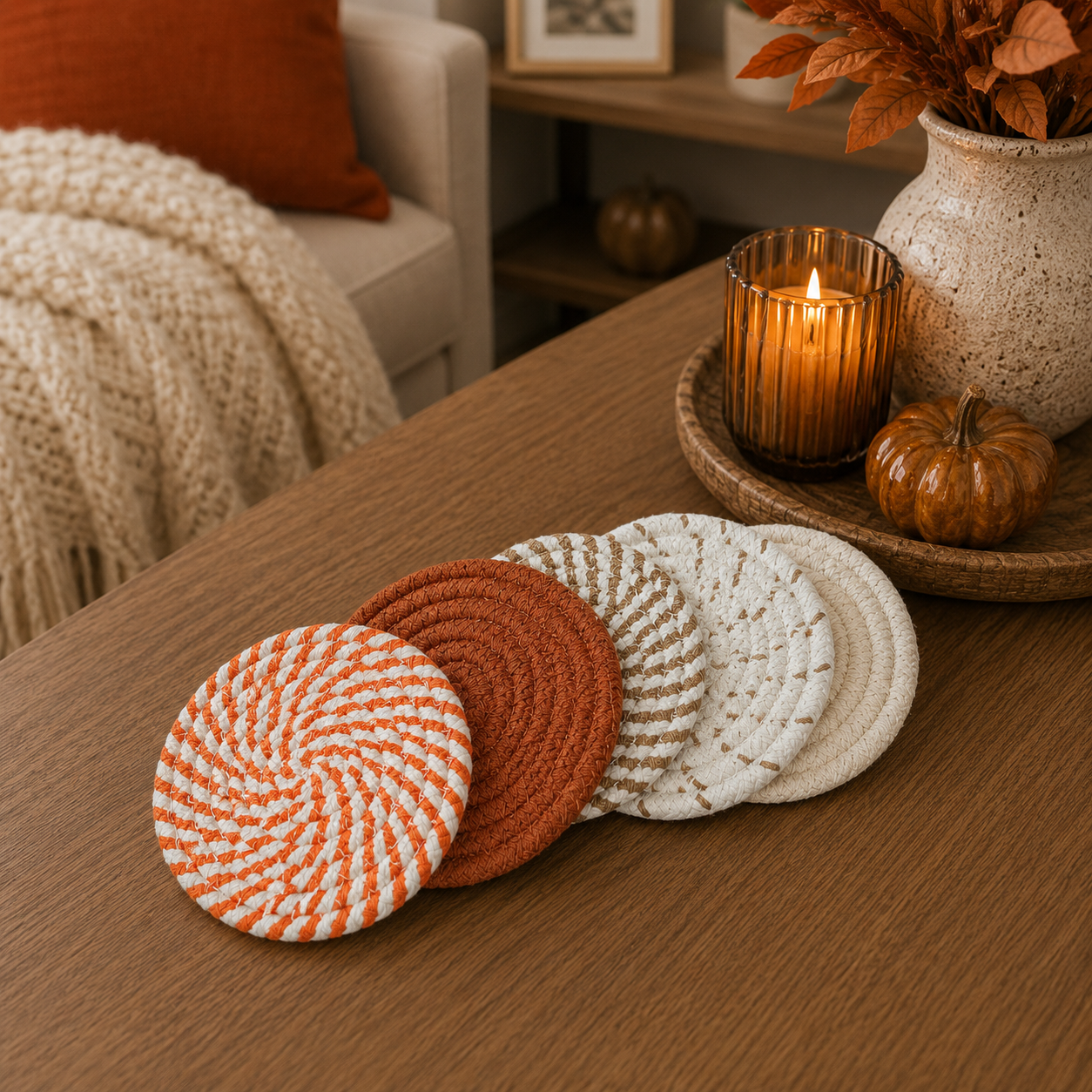 Fall Fabric Coaster Sets, Gift Ready | Autumn Tabletop Decor