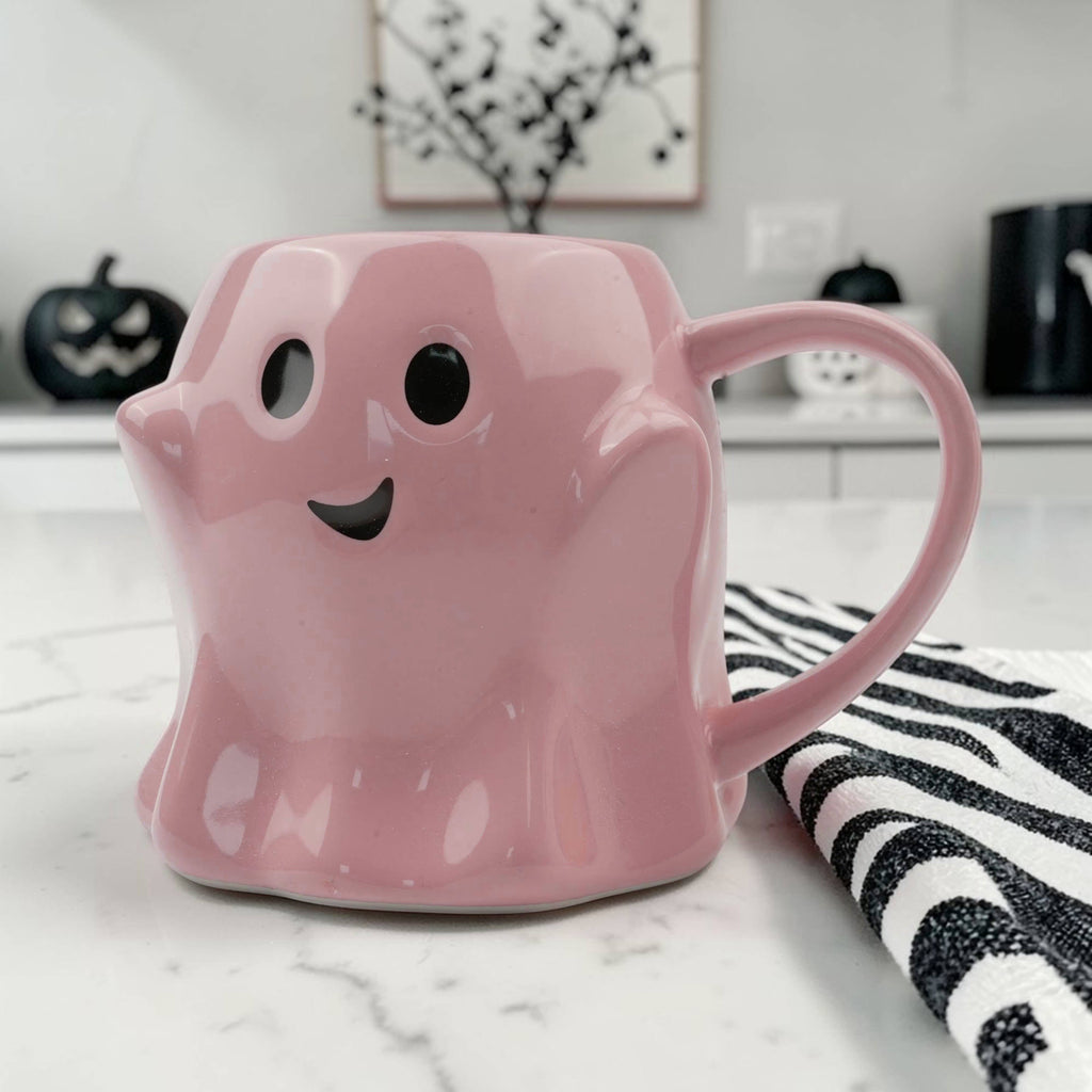 Halloween Drinkware, Ceramic Ghost Mugs, Neutral Fall Decor