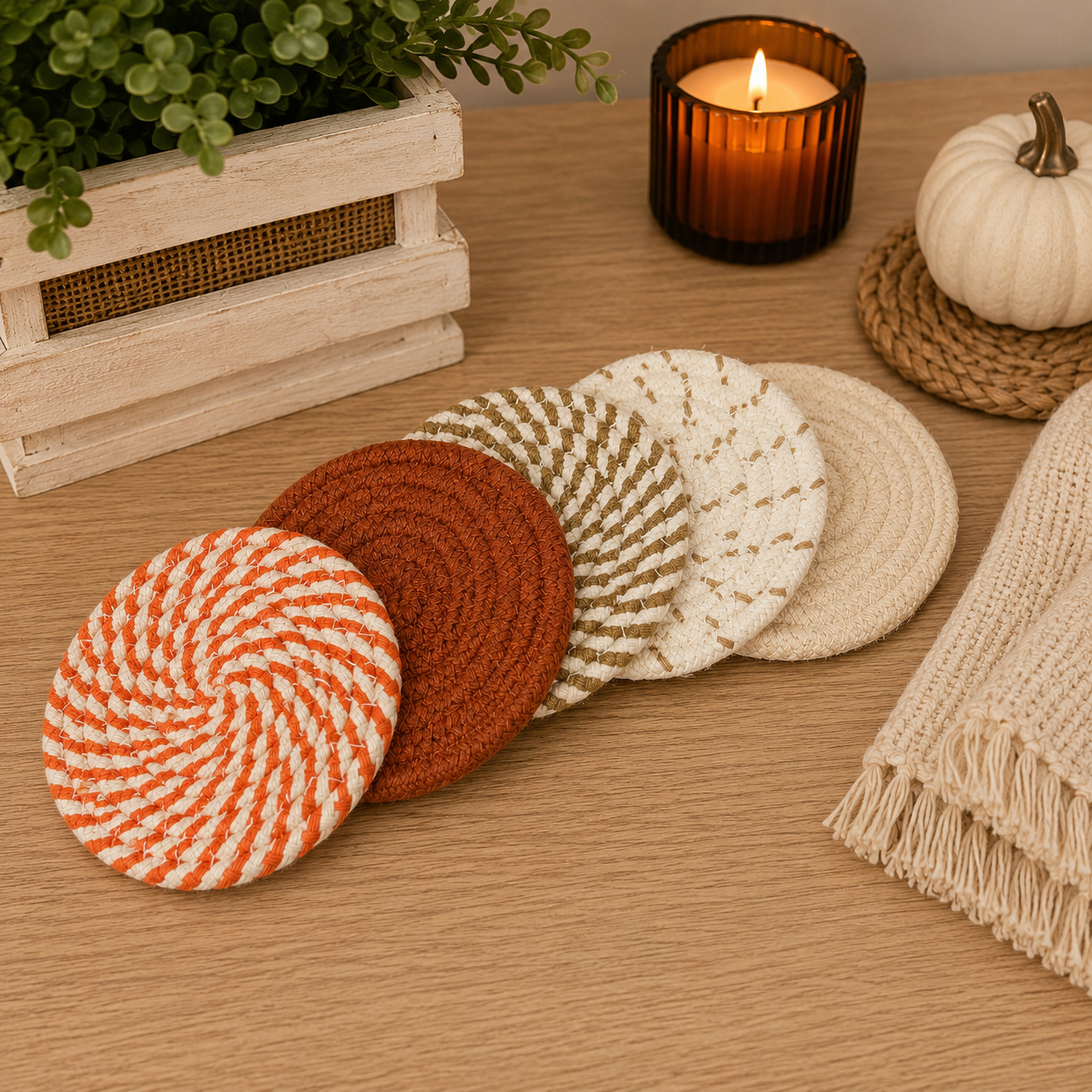 Fall Fabric Coaster Sets, Gift Ready | Autumn Tabletop Decor