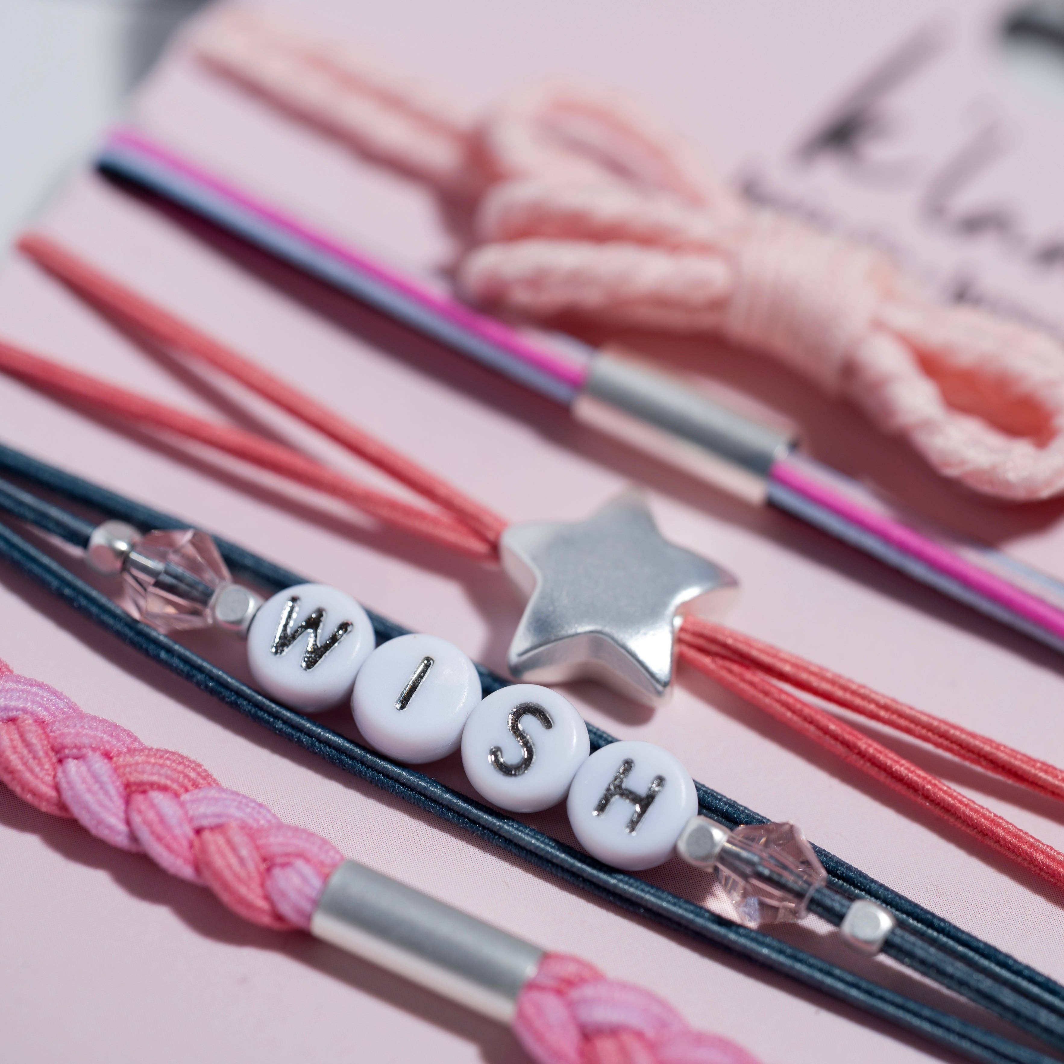 "Wish" Pink Bow and Star Hair Tie Bracelet