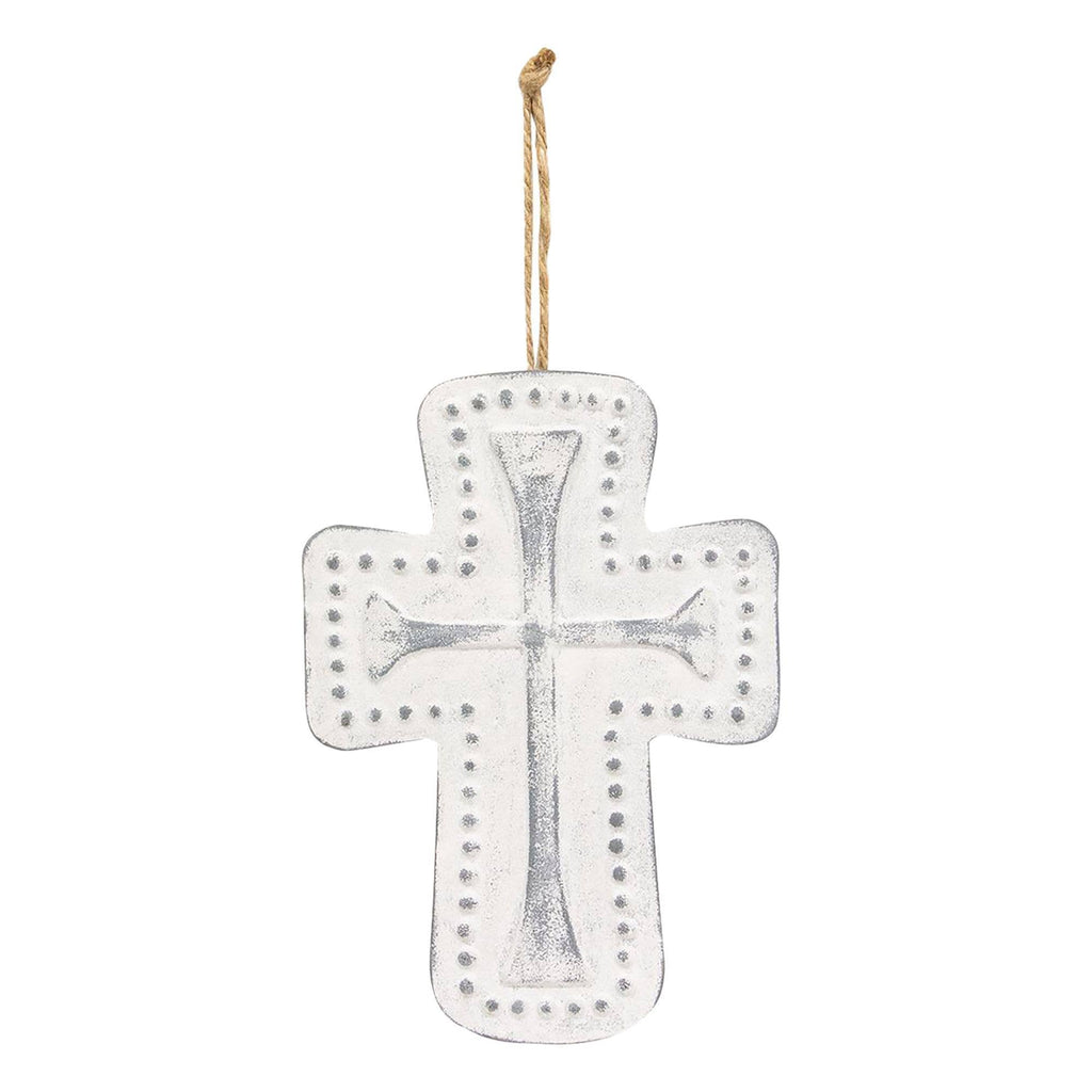 Distressed Metal Cross Dotted Ornament