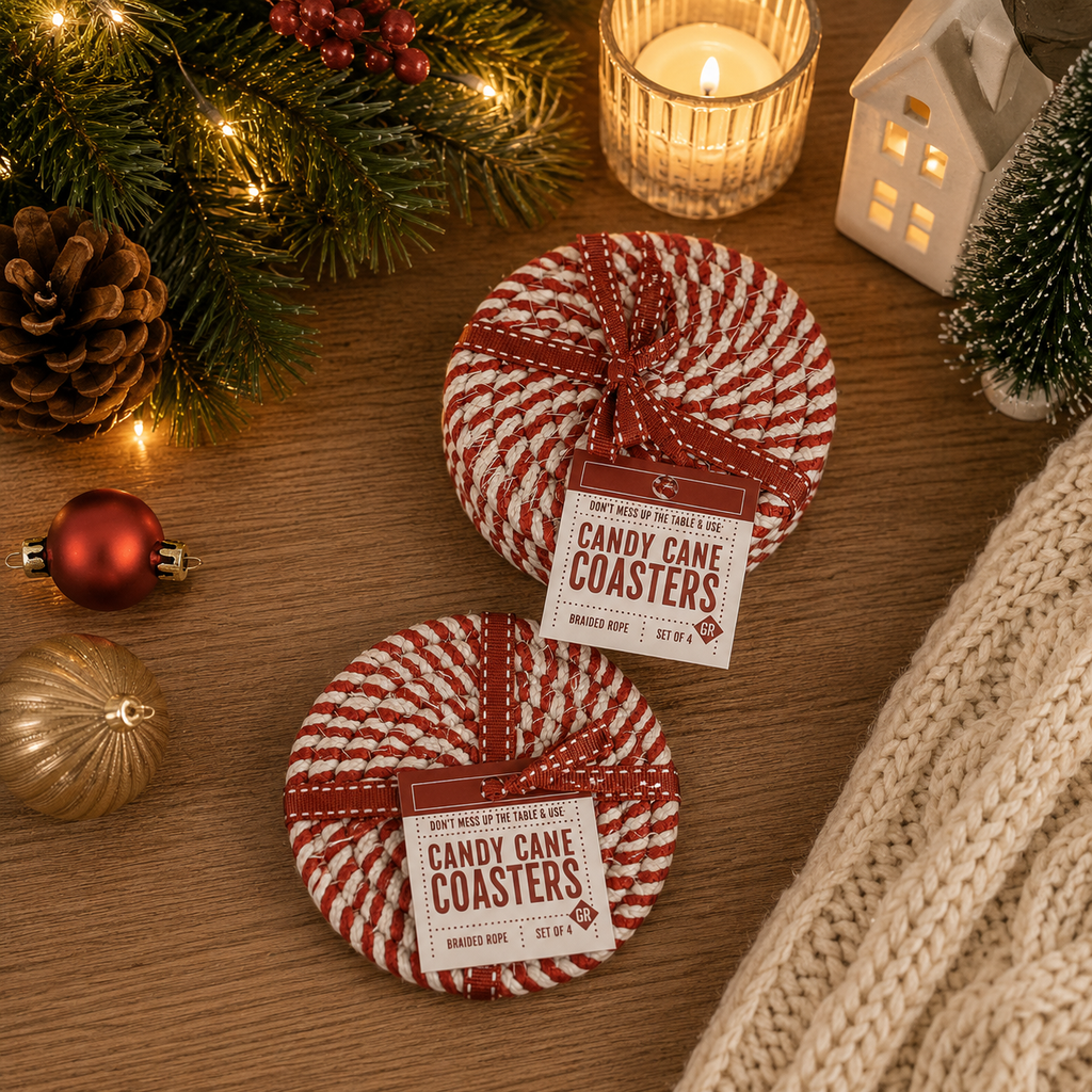 Holiday Fabric Coasters, Red White Christmas Coaster Set