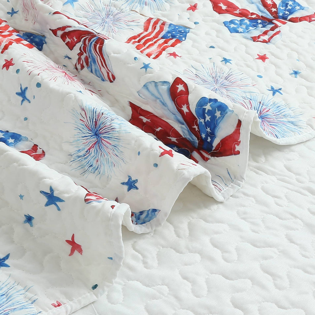 "Patriotic Bows"  Quilted Throw Blanket 50"x60"