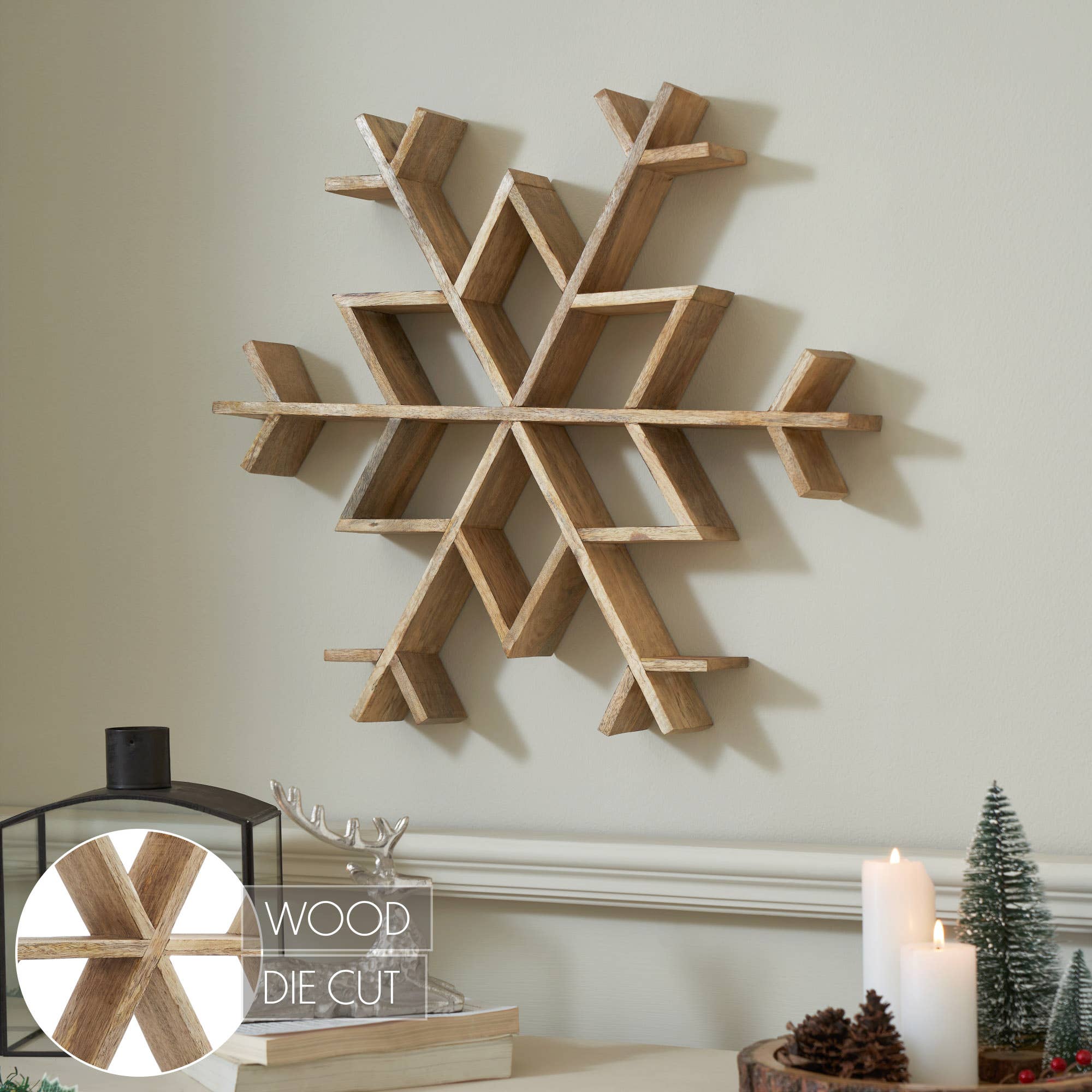 Natural Wooden Snowflake Christmas Decor Large 23x23x2.75