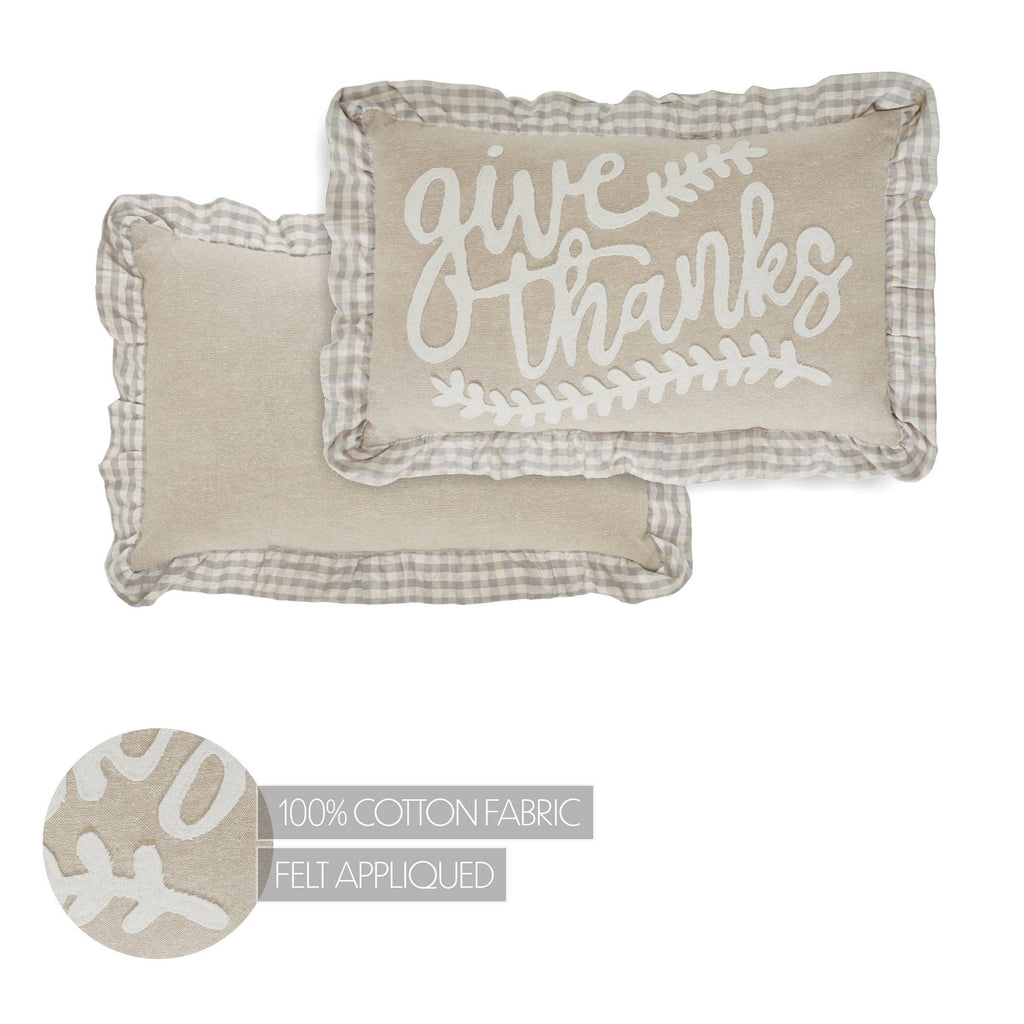 Give Thanks Gingham Ruffled 14x22 Applique Throw Pillow