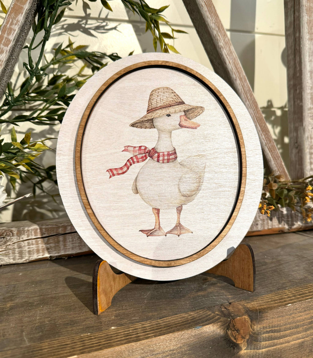 Mini Round Sign - 8" - Goose with Hat and Scarf