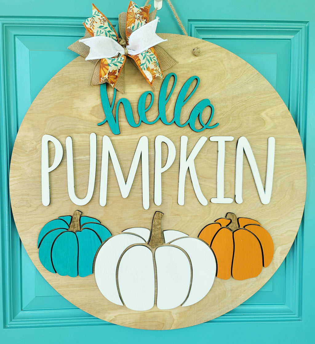 DIY Hello Pumpkin Trio Door Hanger