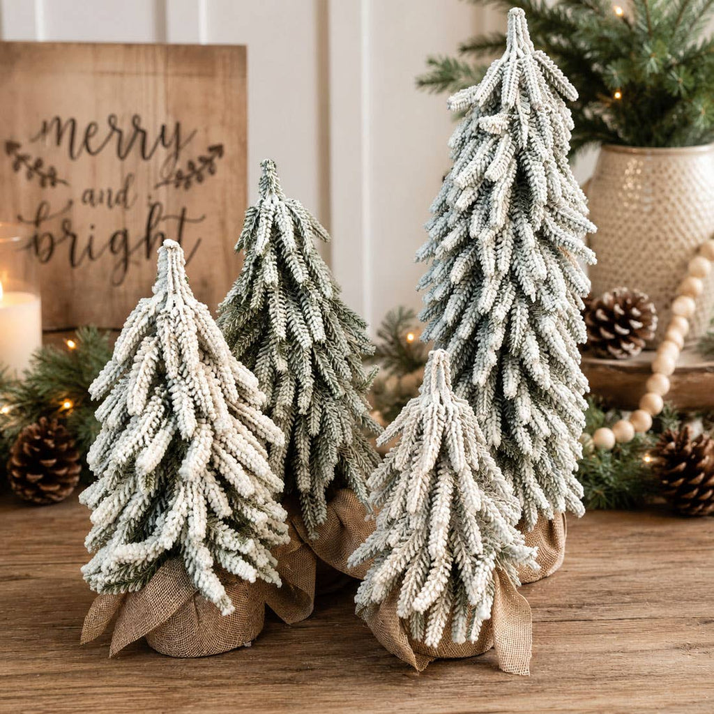 Flocked Snow Christmas Tree Set | Rustic Winter Wonderland
