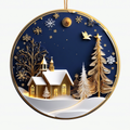 Golden Winter Church Ceramic Ornament - Handcrafted Christmas Tree Decor with Snowy Scene, Starry Sky, and Elegant Holiday Charm